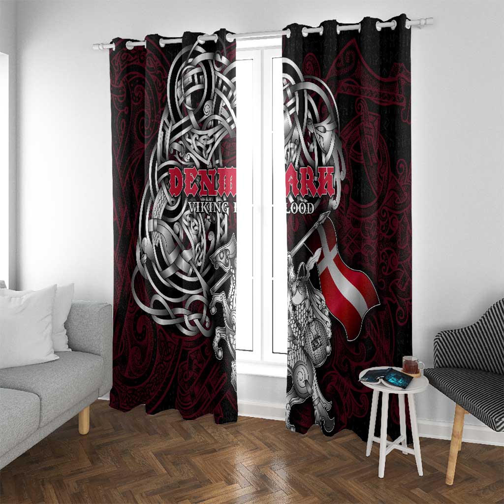 Denmark Viking Blood Window Curtain Nordic Runes and Shield of Ancestry in Tribal Knotwork