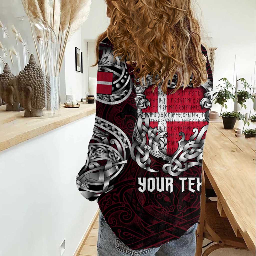 Personalized Denmark Viking Blood Women Casual Shirt Nordic Runes and Shield of Ancestry in Tribal Knotwork
