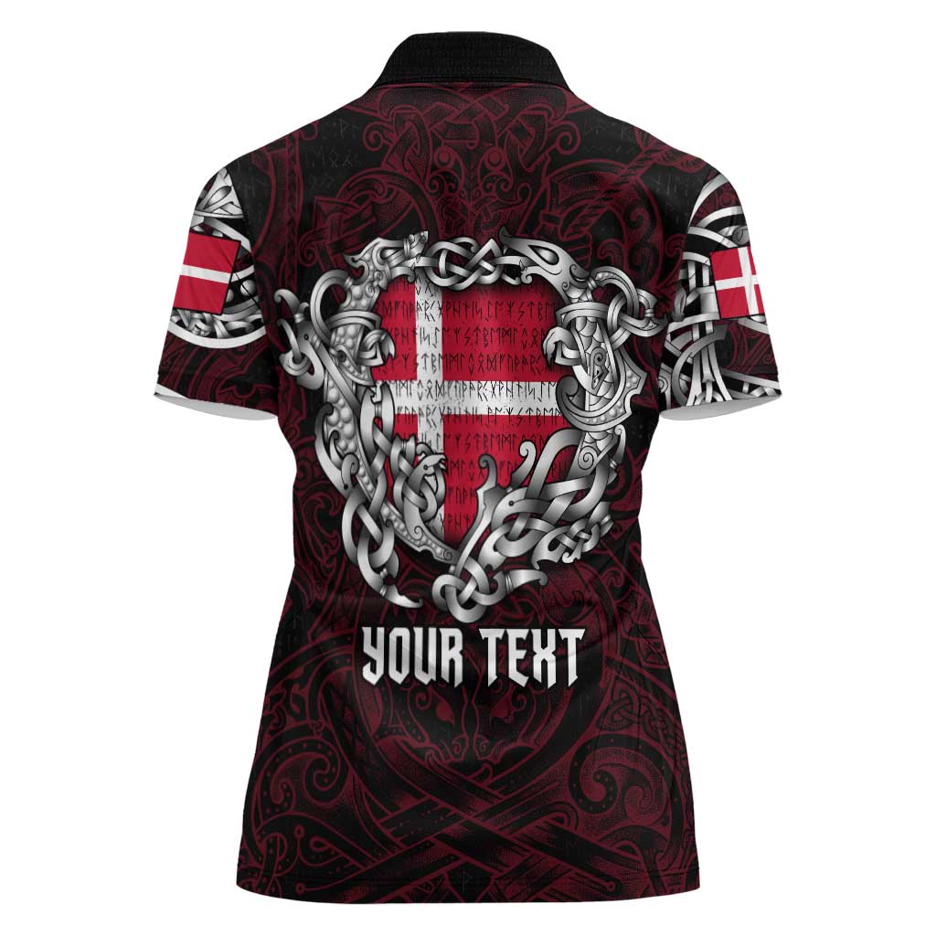 Personalized Denmark Viking Blood Women Polo Shirt Nordic Runes and Shield of Ancestry in Tribal Knotwork
