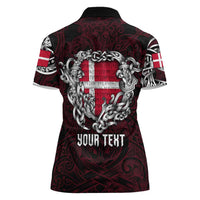 Personalized Denmark Viking Blood Women Polo Shirt Nordic Runes and Shield of Ancestry in Tribal Knotwork