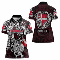 Personalized Denmark Viking Blood Women Polo Shirt Nordic Runes and Shield of Ancestry in Tribal Knotwork