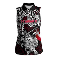 Personalized Denmark Viking Blood Women Sleeveless Polo Shirt Nordic Runes and Shield of Ancestry in Tribal Knotwork