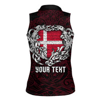 Personalized Denmark Viking Blood Women Sleeveless Polo Shirt Nordic Runes and Shield of Ancestry in Tribal Knotwork
