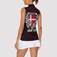 Personalized Denmark Viking Blood Women Sleeveless Polo Shirt Nordic Runes and Shield of Ancestry in Tribal Knotwork