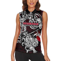 Personalized Denmark Viking Blood Women Sleeveless Polo Shirt Nordic Runes and Shield of Ancestry in Tribal Knotwork