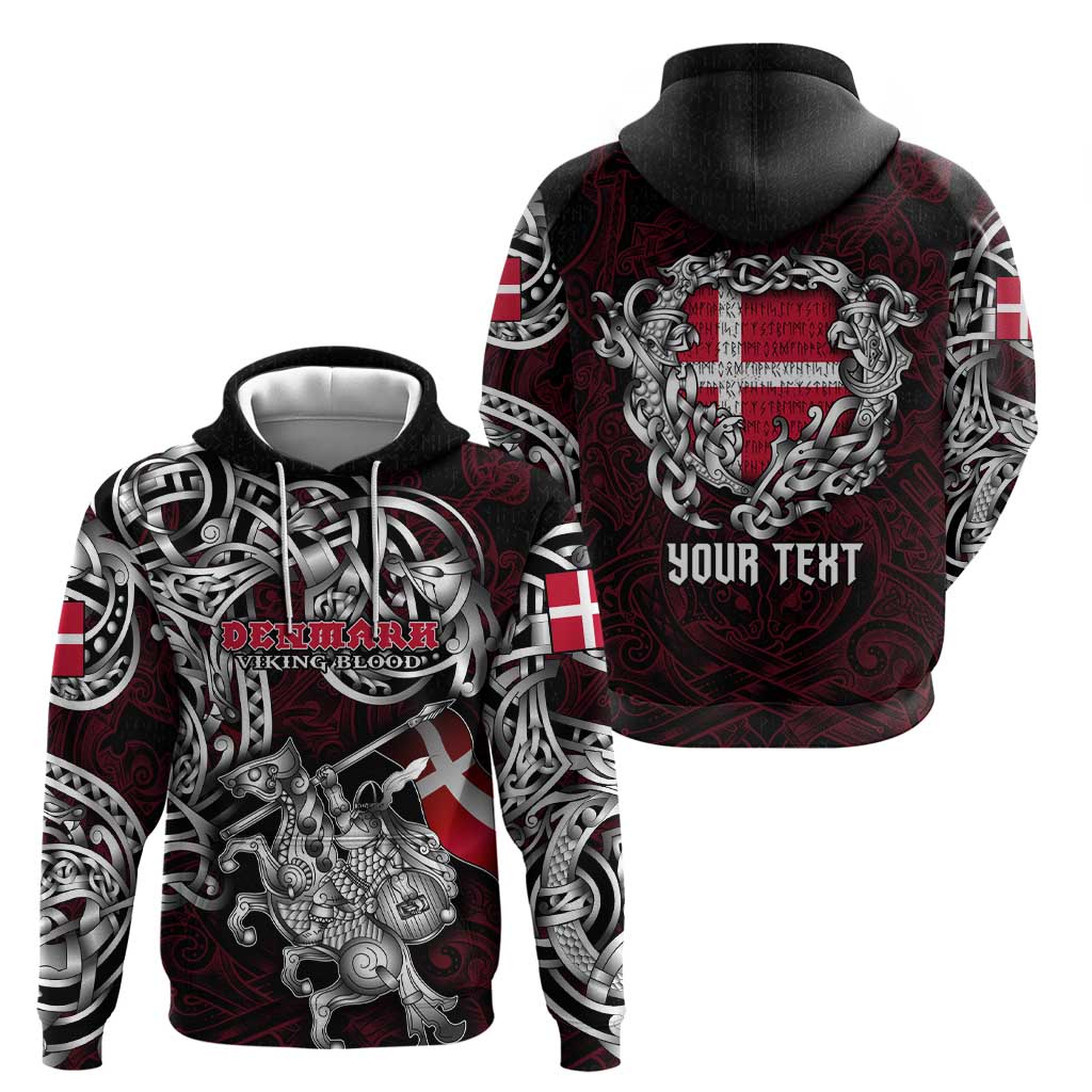 Personalized Denmark Viking Blood Zip Hoodie Nordic Runes and Shield of Ancestry in Tribal Knotwork