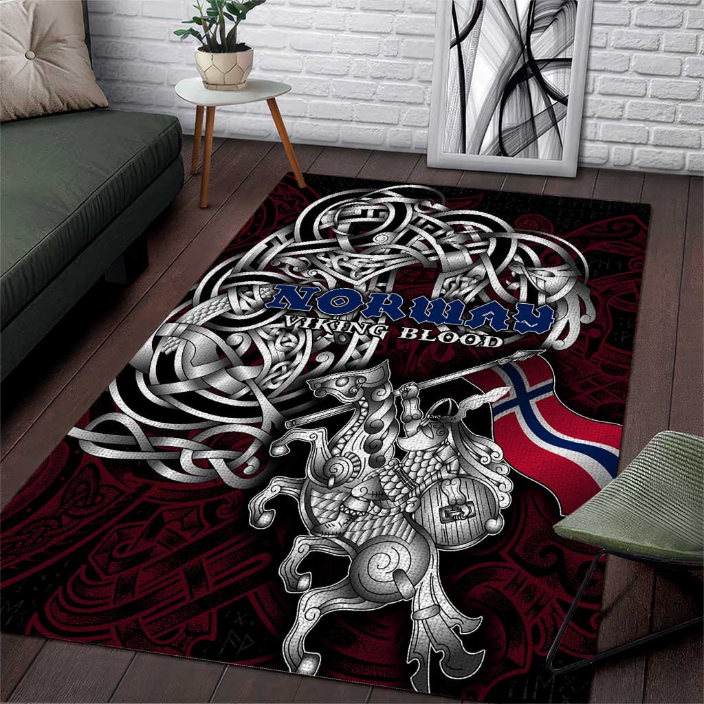 Norway Viking Blood Area Rug Nordic Runes and Shield of Ancestry in Tribal Knotwork