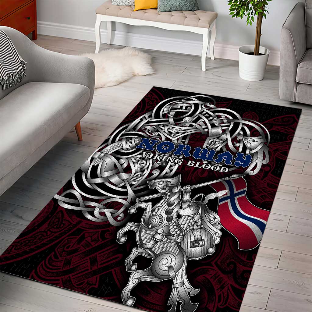 Norway Viking Blood Area Rug Nordic Runes and Shield of Ancestry in Tribal Knotwork