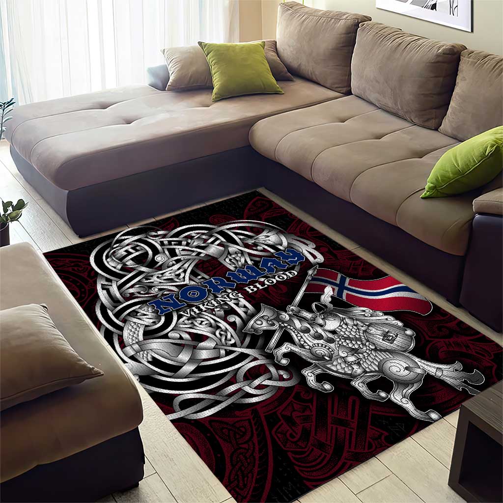 Norway Viking Blood Area Rug Nordic Runes and Shield of Ancestry in Tribal Knotwork