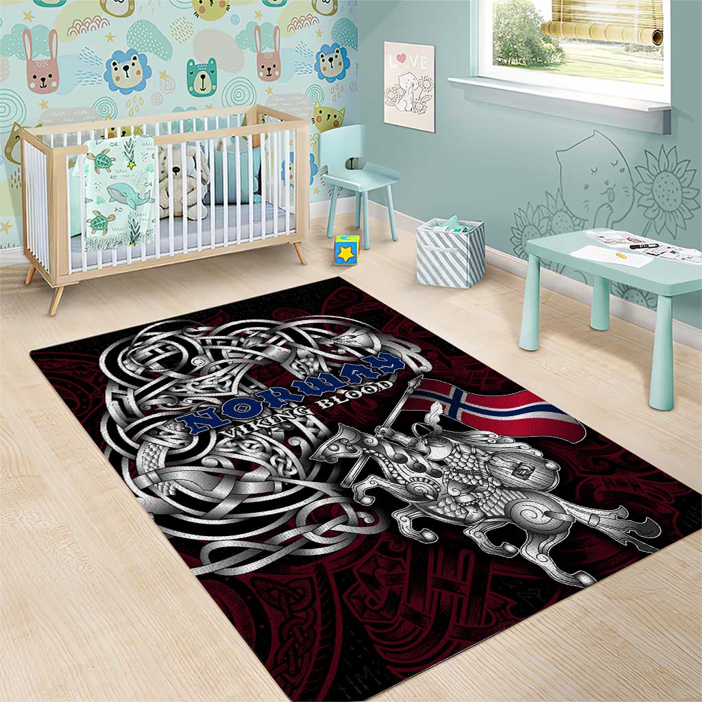 Norway Viking Blood Area Rug Nordic Runes and Shield of Ancestry in Tribal Knotwork