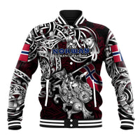 Personalized Norway Viking Blood Baseball Jacket Nordic Runes and Shield of Ancestry in Tribal Knotwork