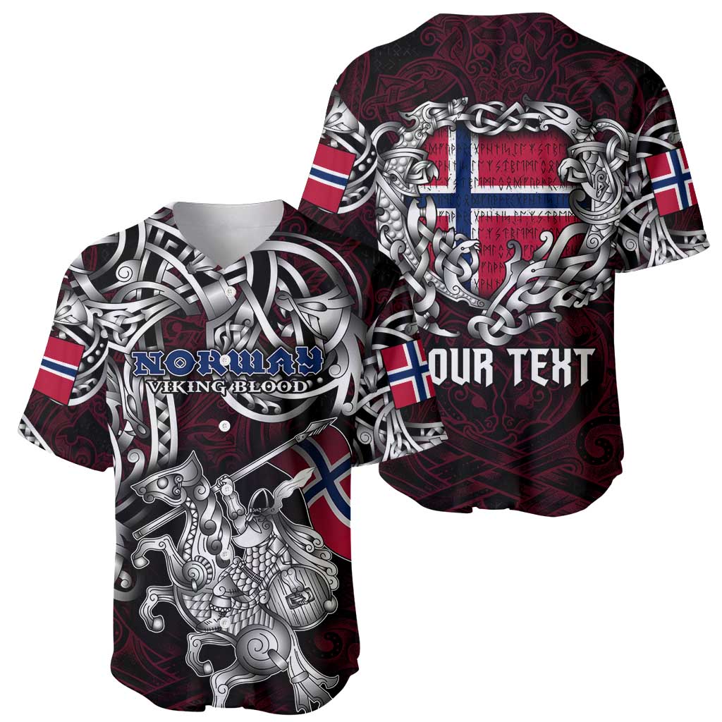Personalized Norway Viking Blood Baseball Jersey Nordic Runes and Shield of Ancestry in Tribal Knotwork