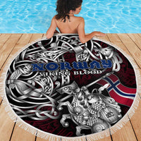 Norway Viking Blood Beach Blanket Nordic Runes and Shield of Ancestry in Tribal Knotwork