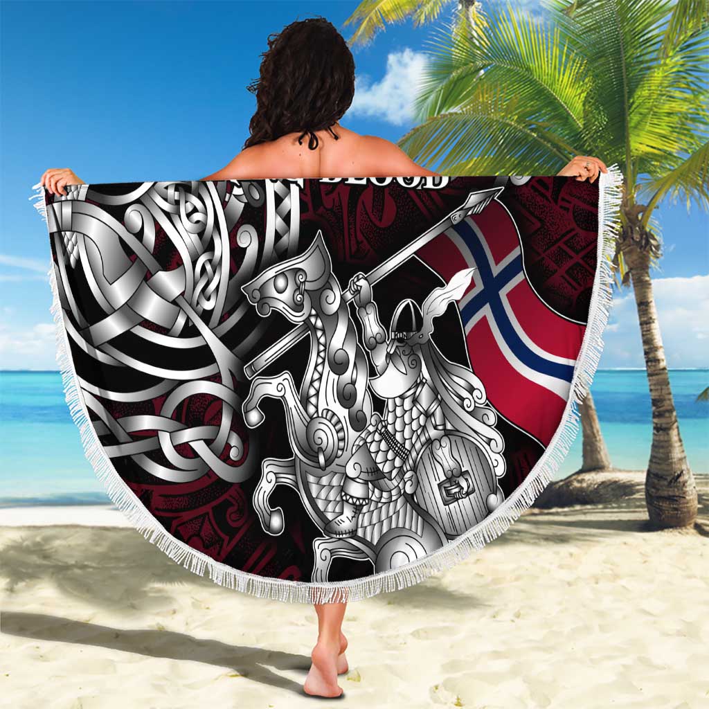 Norway Viking Blood Beach Blanket Nordic Runes and Shield of Ancestry in Tribal Knotwork