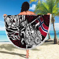 Norway Viking Blood Beach Blanket Nordic Runes and Shield of Ancestry in Tribal Knotwork