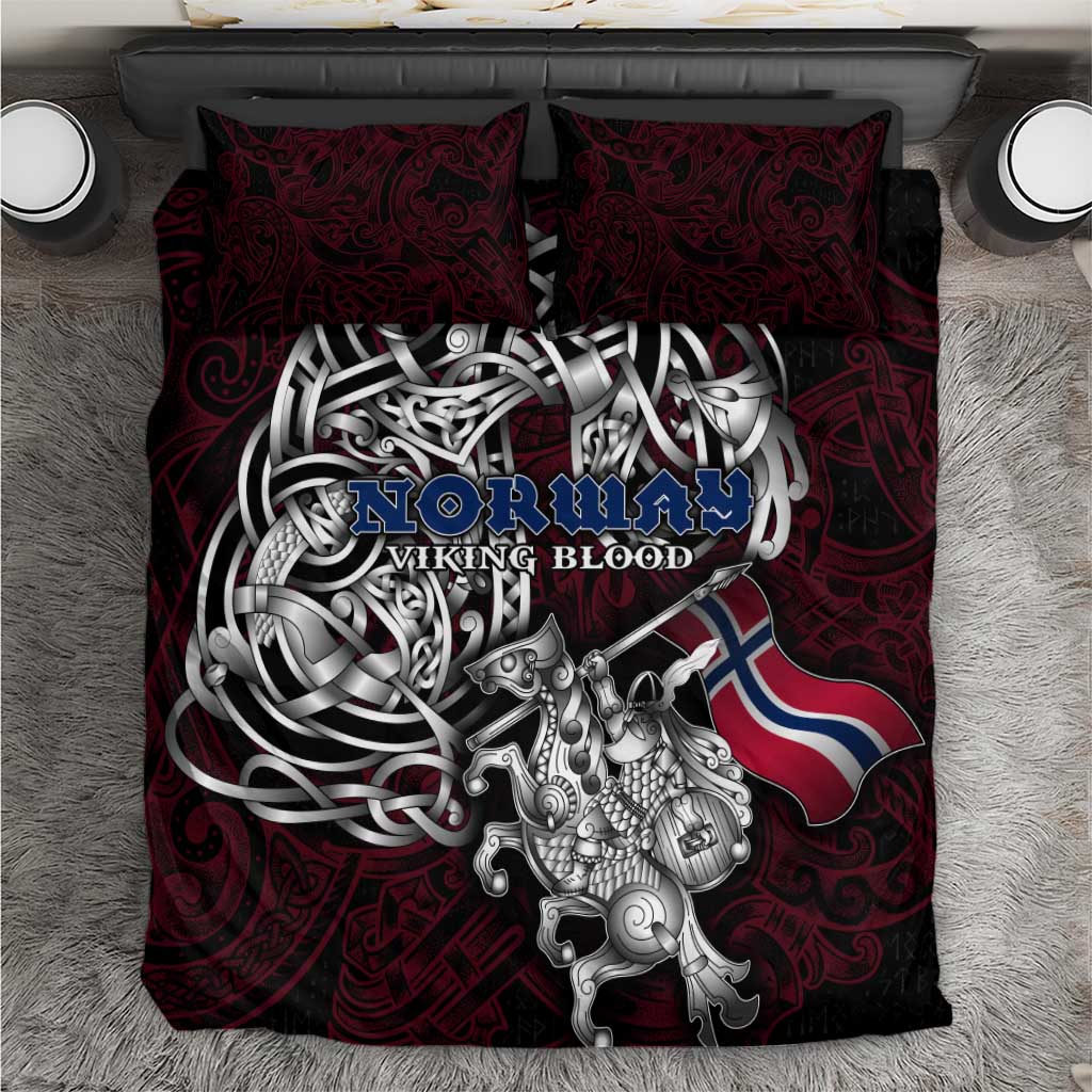 Norway Viking Blood Bedding Set Nordic Runes and Shield of Ancestry in Tribal Knotwork