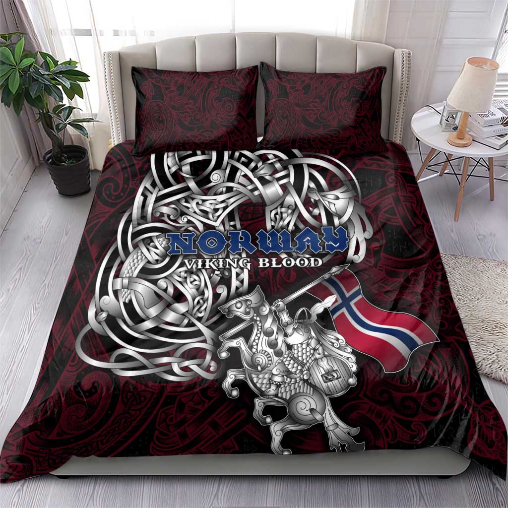 Norway Viking Blood Bedding Set Nordic Runes and Shield of Ancestry in Tribal Knotwork