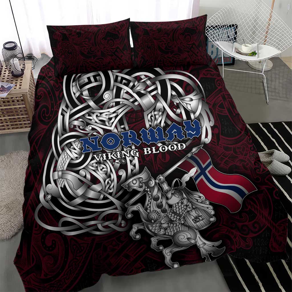 Norway Viking Blood Bedding Set Nordic Runes and Shield of Ancestry in Tribal Knotwork