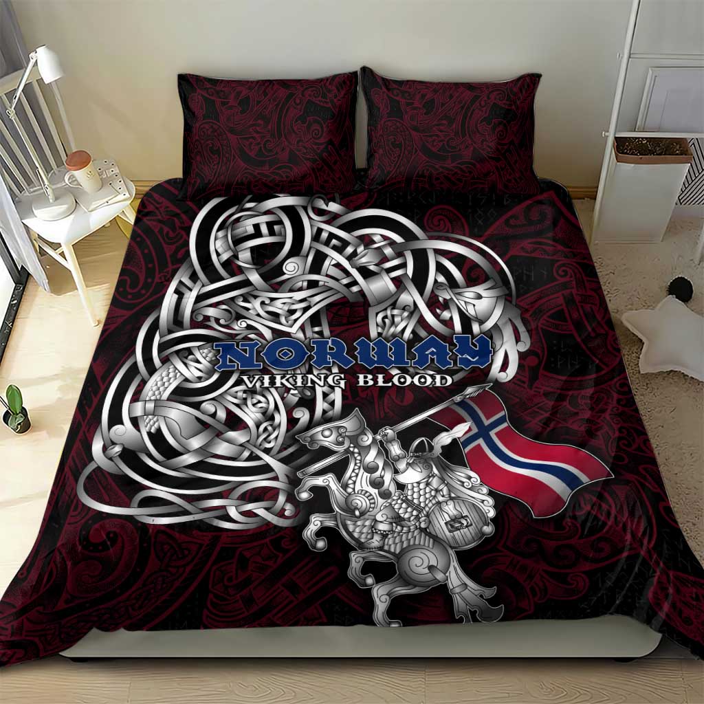 Norway Viking Blood Bedding Set Nordic Runes and Shield of Ancestry in Tribal Knotwork