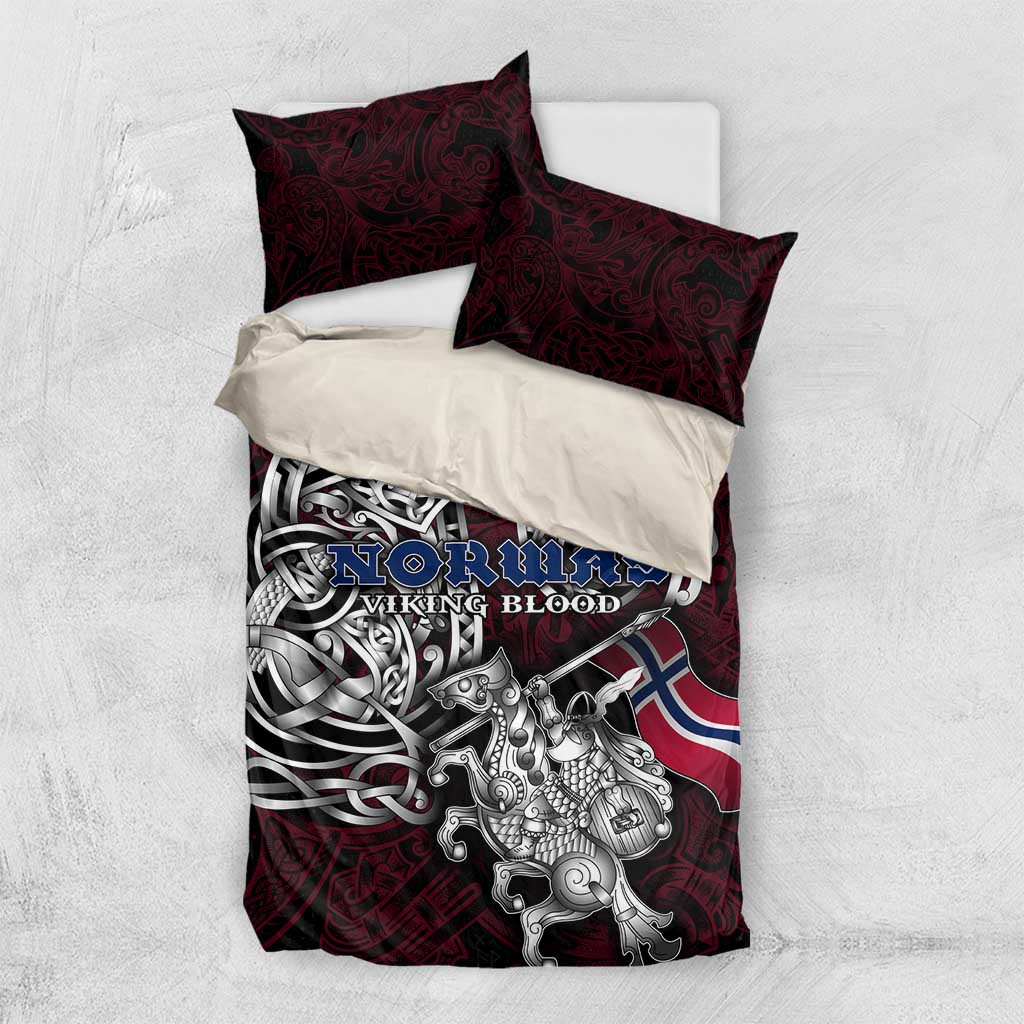 Norway Viking Blood Bedding Set Nordic Runes and Shield of Ancestry in Tribal Knotwork