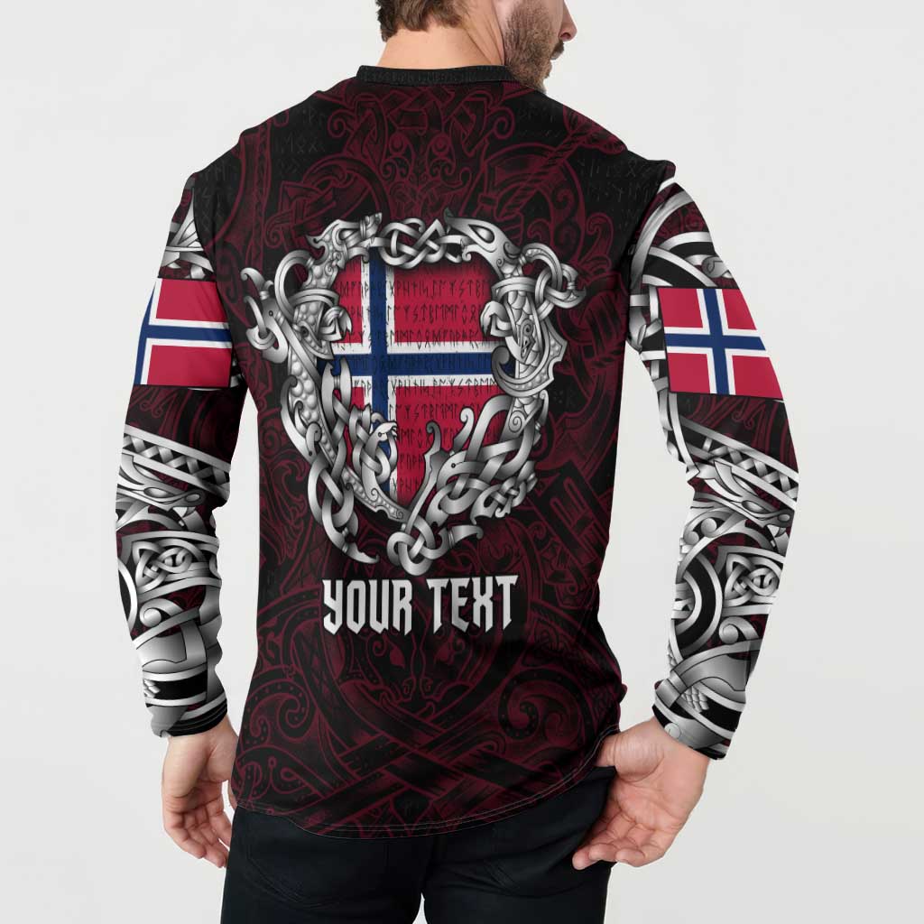 Personalized Norway Viking Blood Button Sweatshirt Nordic Runes and Shield of Ancestry in Tribal Knotwork