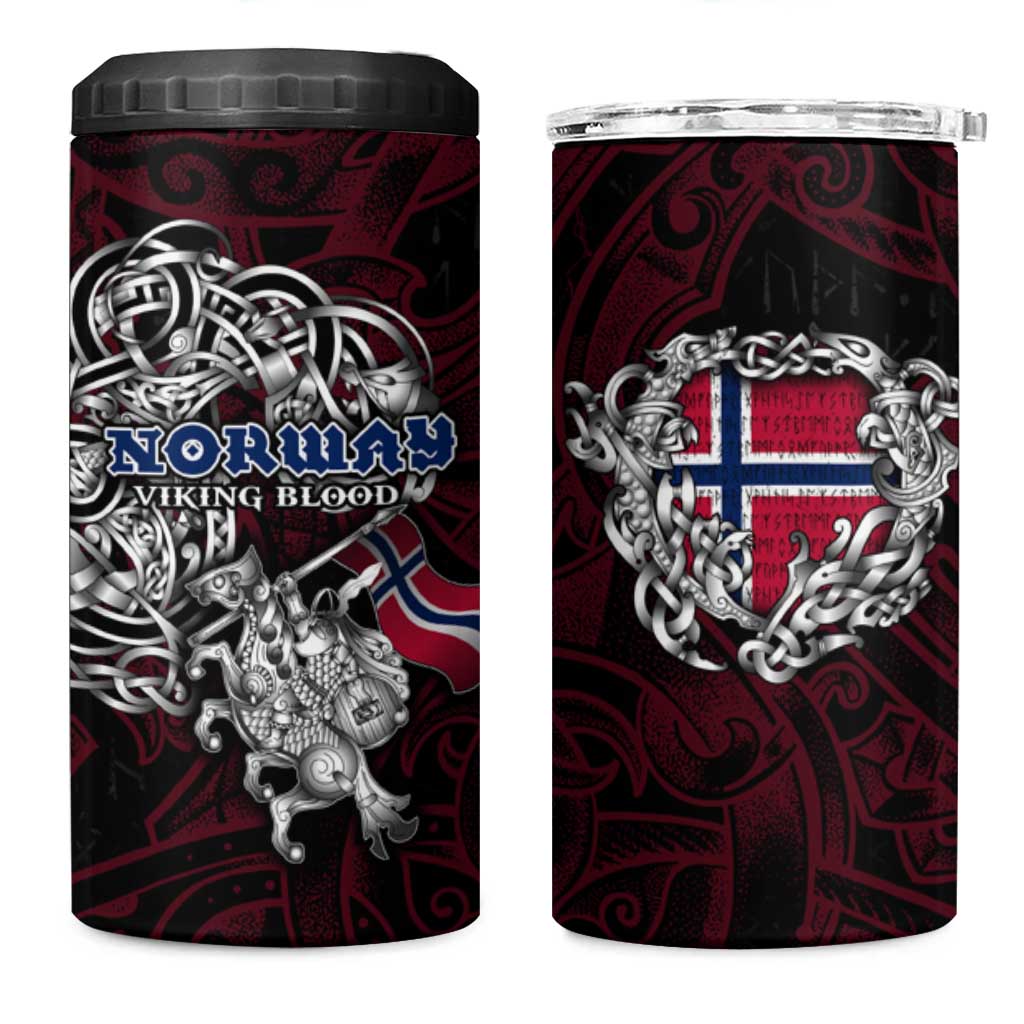 Norway Viking Blood 4 in 1 Can Cooler Tumbler Nordic Runes and Shield of Ancestry in Tribal Knotwork