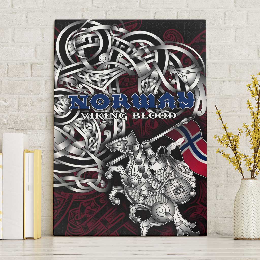 Norway Viking Blood Canvas Wall Art Nordic Runes and Shield of Ancestry in Tribal Knotwork