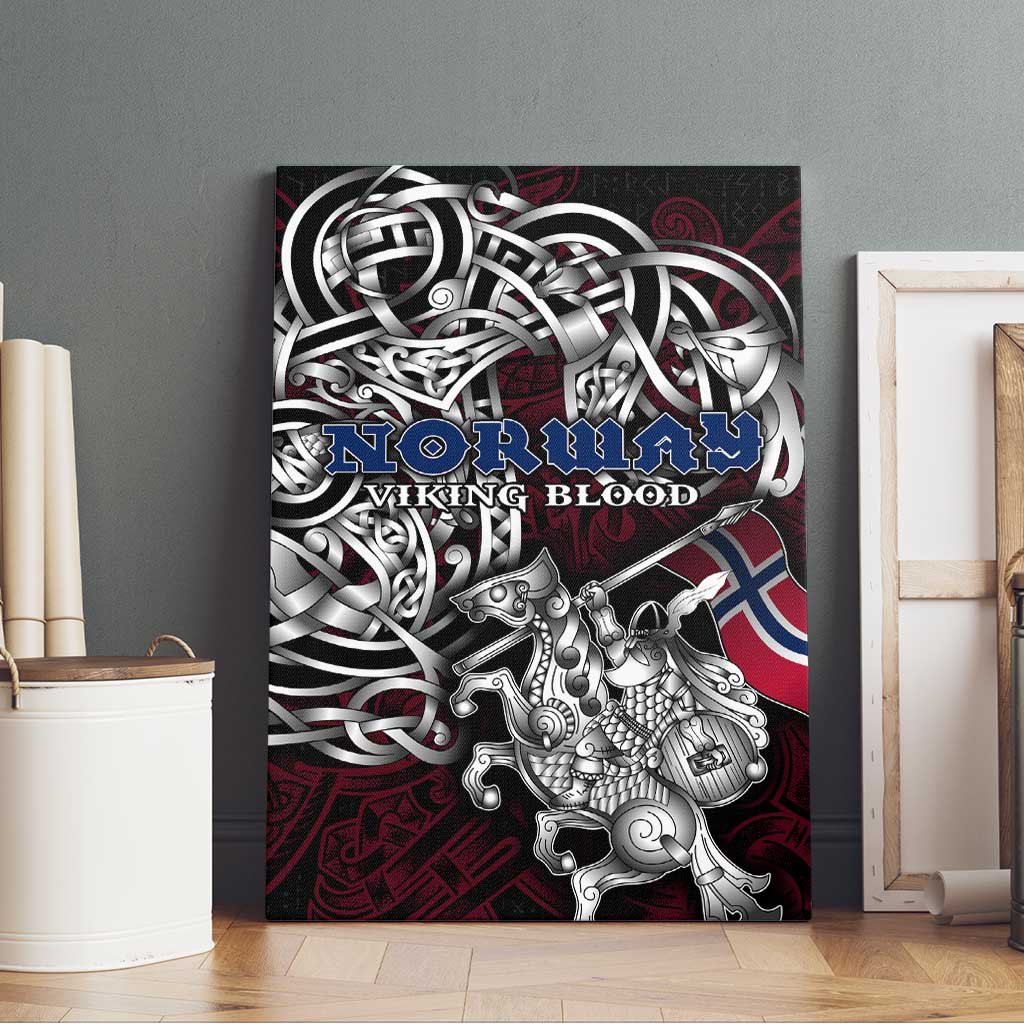 Norway Viking Blood Canvas Wall Art Nordic Runes and Shield of Ancestry in Tribal Knotwork