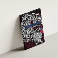 Norway Viking Blood Canvas Wall Art Nordic Runes and Shield of Ancestry in Tribal Knotwork