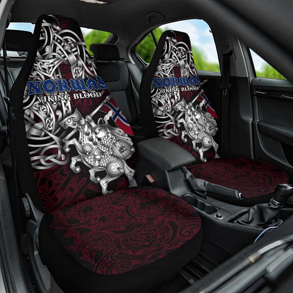 Norway Viking Blood Car Seat Cover Nordic Runes and Shield of Ancestry in Tribal Knotwork