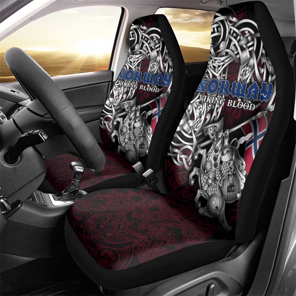 Norway Viking Blood Car Seat Cover Nordic Runes and Shield of Ancestry in Tribal Knotwork