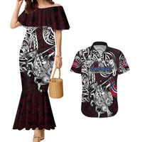 Personalized Norway Viking Blood Couples Matching Mermaid Dress and Hawaiian Shirt Nordic Runes and Shield of Ancestry in Tribal Knotwork