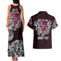 Personalized Norway Viking Blood Couples Matching Tank Maxi Dress and Hawaiian Shirt Nordic Runes and Shield of Ancestry in Tribal Knotwork
