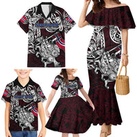Personalized Norway Viking Blood Family Matching Mermaid Dress and Hawaiian Shirt Nordic Runes and Shield of Ancestry in Tribal Knotwork