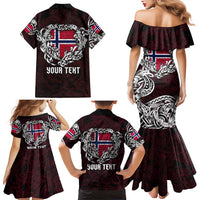 Personalized Norway Viking Blood Family Matching Mermaid Dress and Hawaiian Shirt Nordic Runes and Shield of Ancestry in Tribal Knotwork