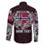 Personalized Norway Viking Blood Family Matching Off The Shoulder Long Sleeve Dress and Hawaiian Shirt Nordic Runes and Shield of Ancestry in Tribal Knotwork