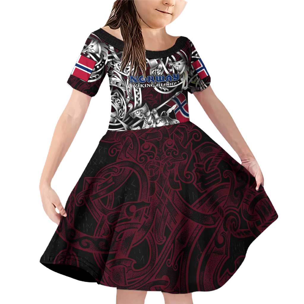 Personalized Norway Viking Blood Family Matching Off Shoulder Short Dress and Hawaiian Shirt Nordic Runes and Shield of Ancestry in Tribal Knotwork