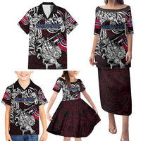 Personalized Norway Viking Blood Family Matching Puletasi and Hawaiian Shirt Nordic Runes and Shield of Ancestry in Tribal Knotwork