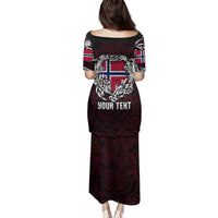 Personalized Norway Viking Blood Family Matching Puletasi and Hawaiian Shirt Nordic Runes and Shield of Ancestry in Tribal Knotwork