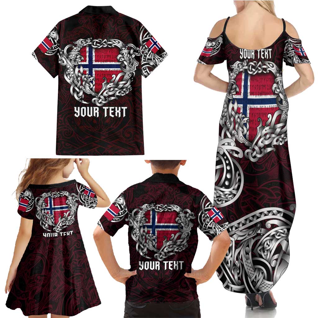 Personalized Norway Viking Blood Family Matching Summer Maxi Dress and Hawaiian Shirt Nordic Runes and Shield of Ancestry in Tribal Knotwork