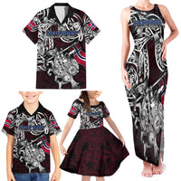 Personalized Norway Viking Blood Family Matching Tank Maxi Dress and Hawaiian Shirt Nordic Runes and Shield of Ancestry in Tribal Knotwork