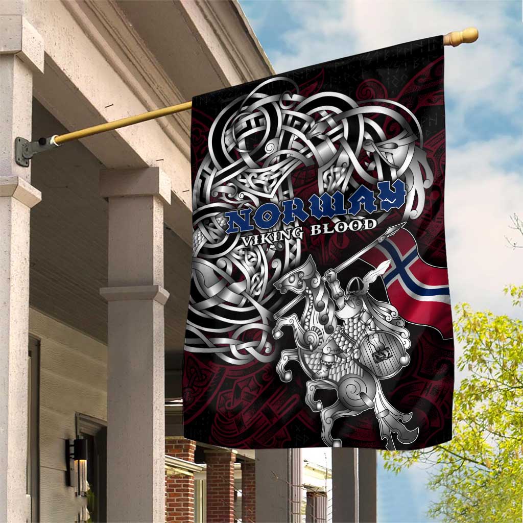 Norway Viking Blood Garden Flag Nordic Runes and Shield of Ancestry in Tribal Knotwork