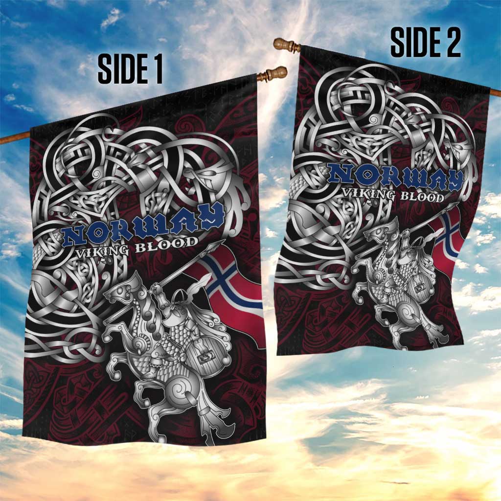 Norway Viking Blood Garden Flag Nordic Runes and Shield of Ancestry in Tribal Knotwork