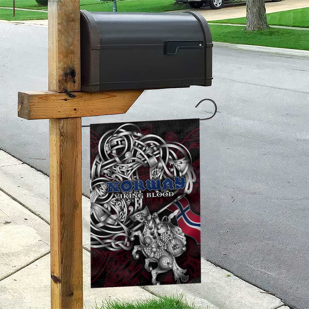 Norway Viking Blood Garden Flag Nordic Runes and Shield of Ancestry in Tribal Knotwork