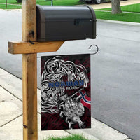 Norway Viking Blood Garden Flag Nordic Runes and Shield of Ancestry in Tribal Knotwork