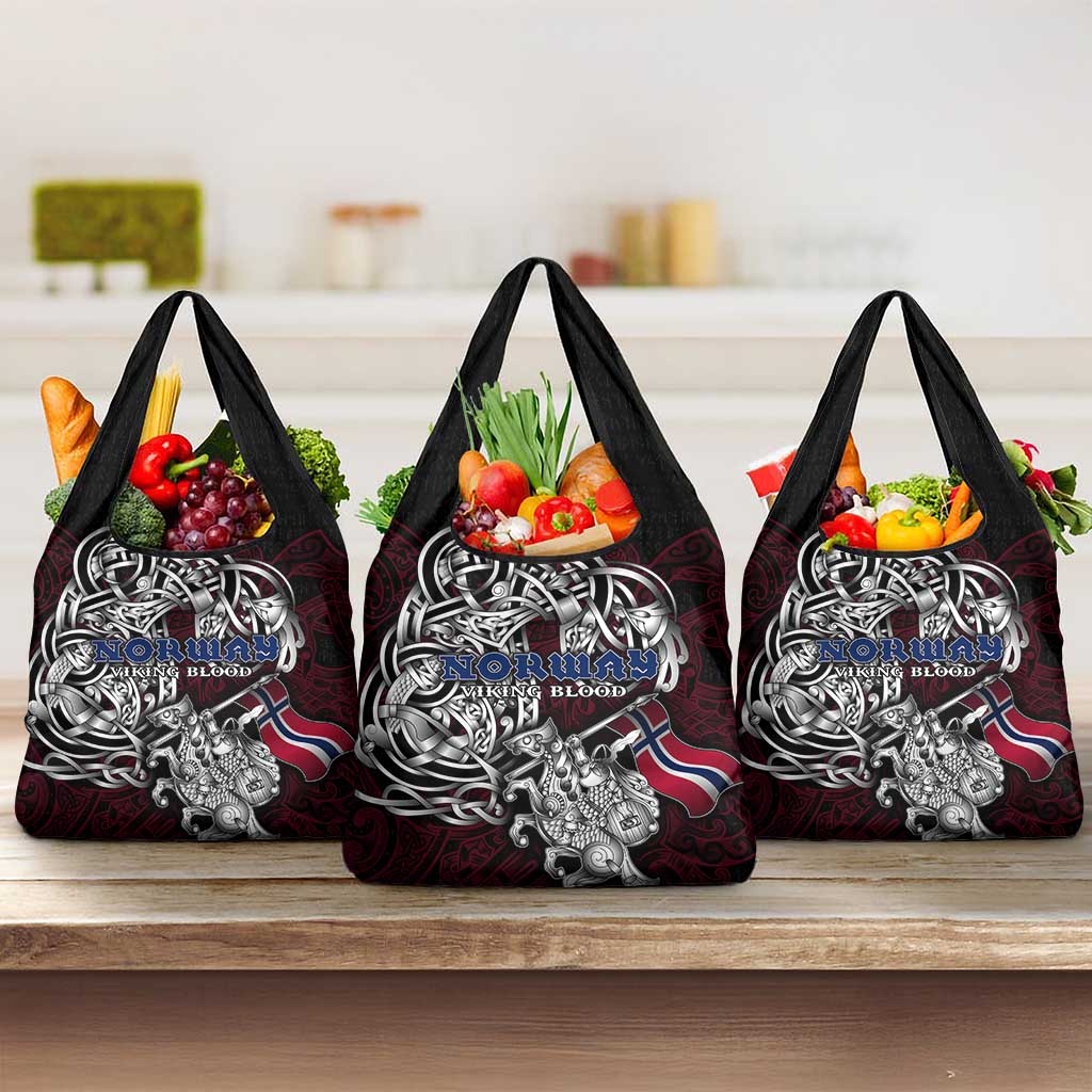 Norway Viking Blood Grocery Bag Nordic Runes and Shield of Ancestry in Tribal Knotwork