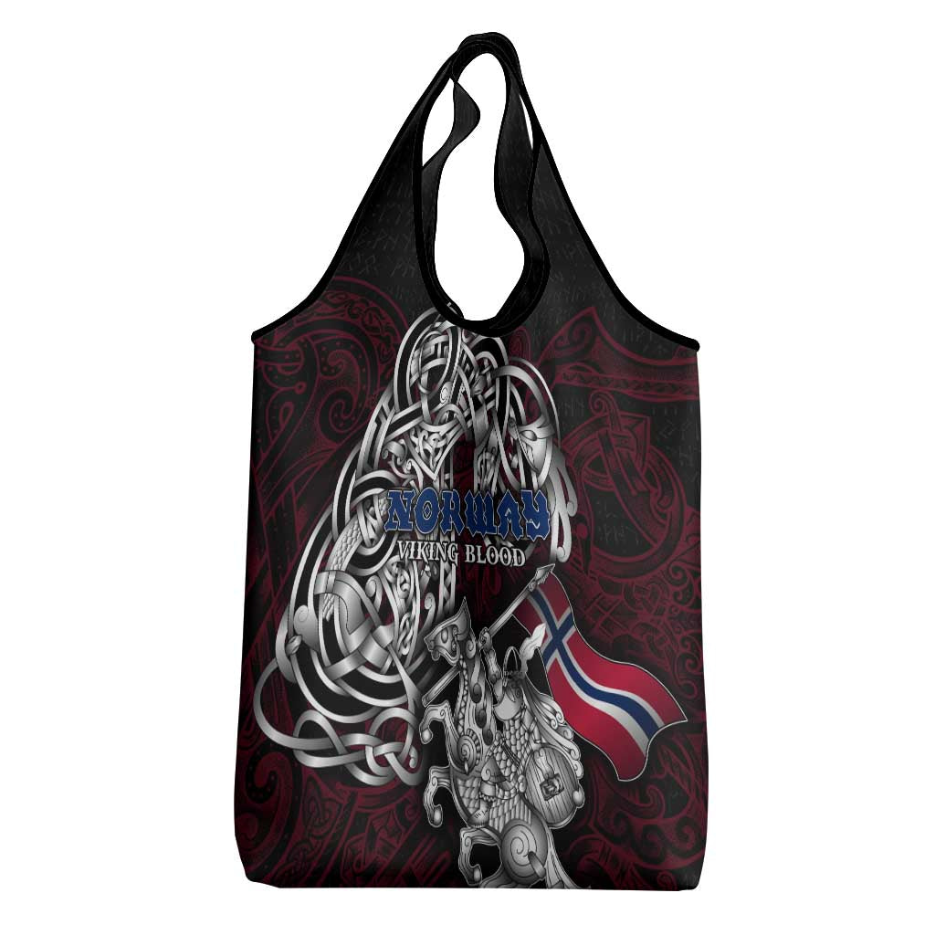 Norway Viking Blood Grocery Bag Nordic Runes and Shield of Ancestry in Tribal Knotwork