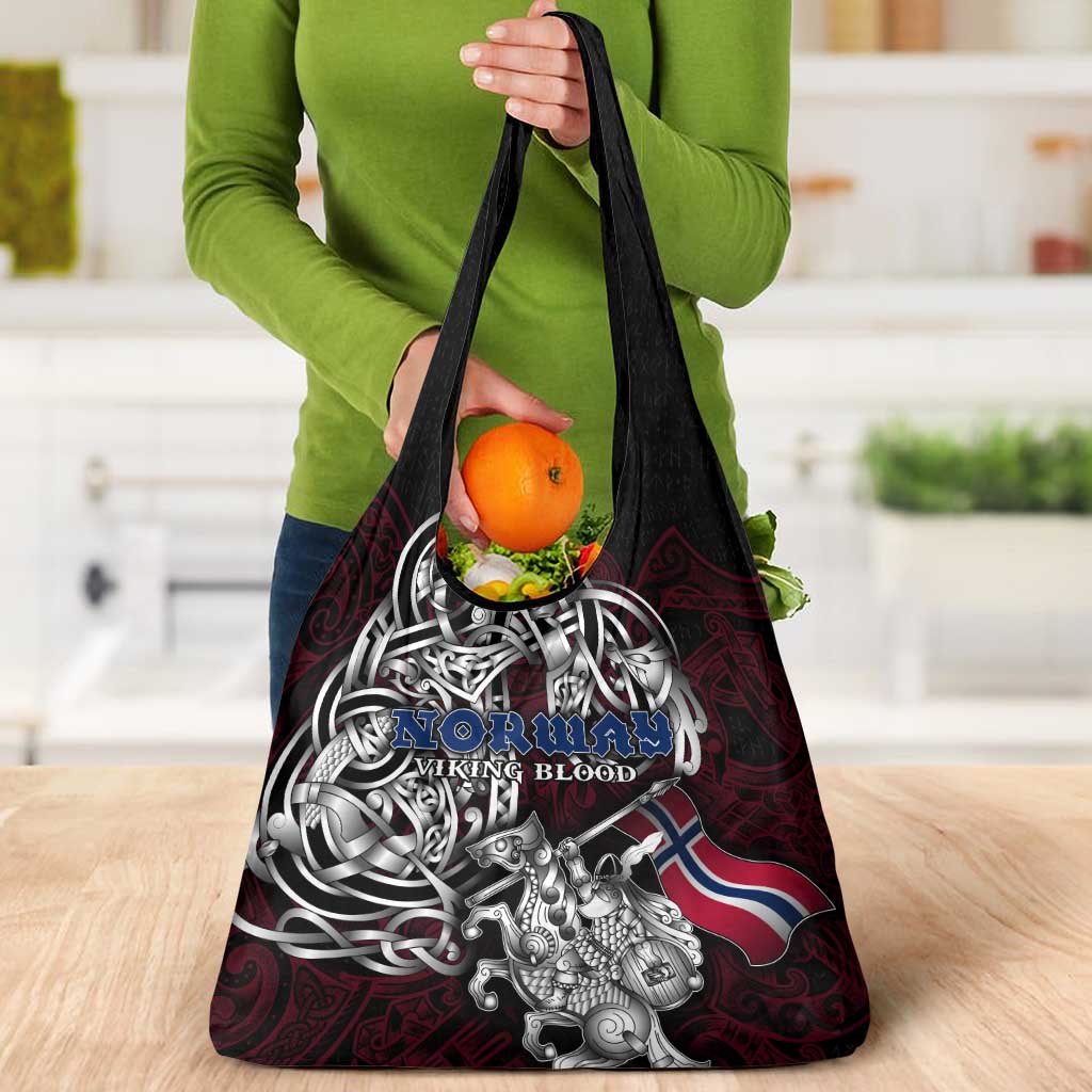 Norway Viking Blood Grocery Bag Nordic Runes and Shield of Ancestry in Tribal Knotwork