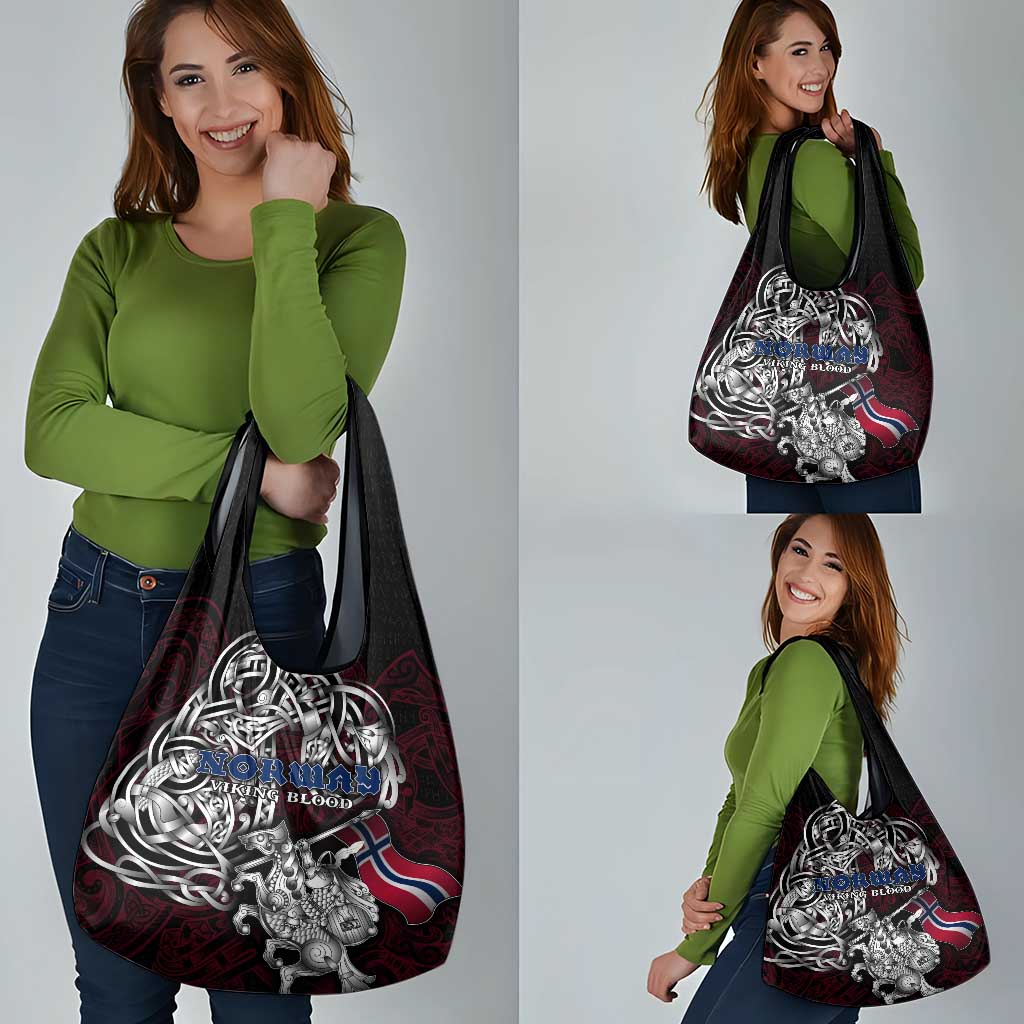 Norway Viking Blood Grocery Bag Nordic Runes and Shield of Ancestry in Tribal Knotwork