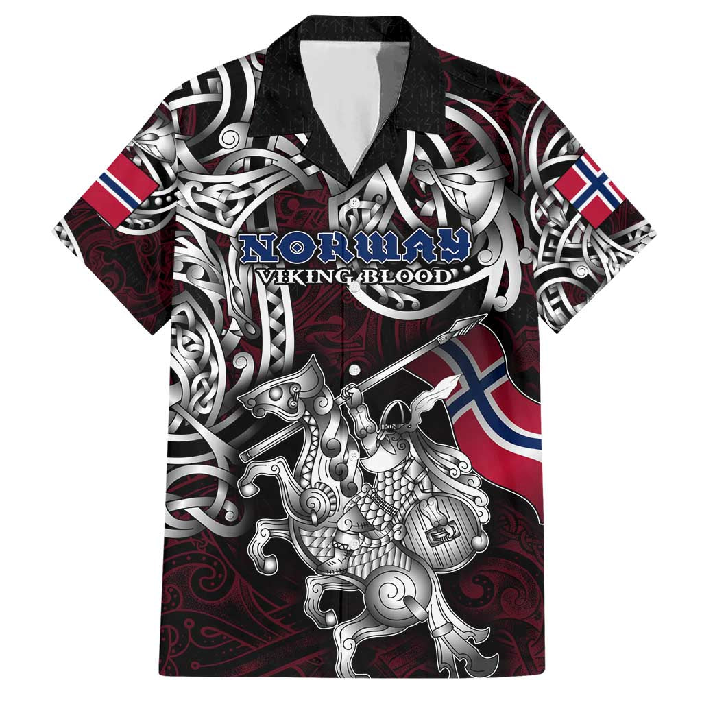 Personalized Norway Viking Blood Hawaiian Shirt Nordic Runes and Shield of Ancestry in Tribal Knotwork